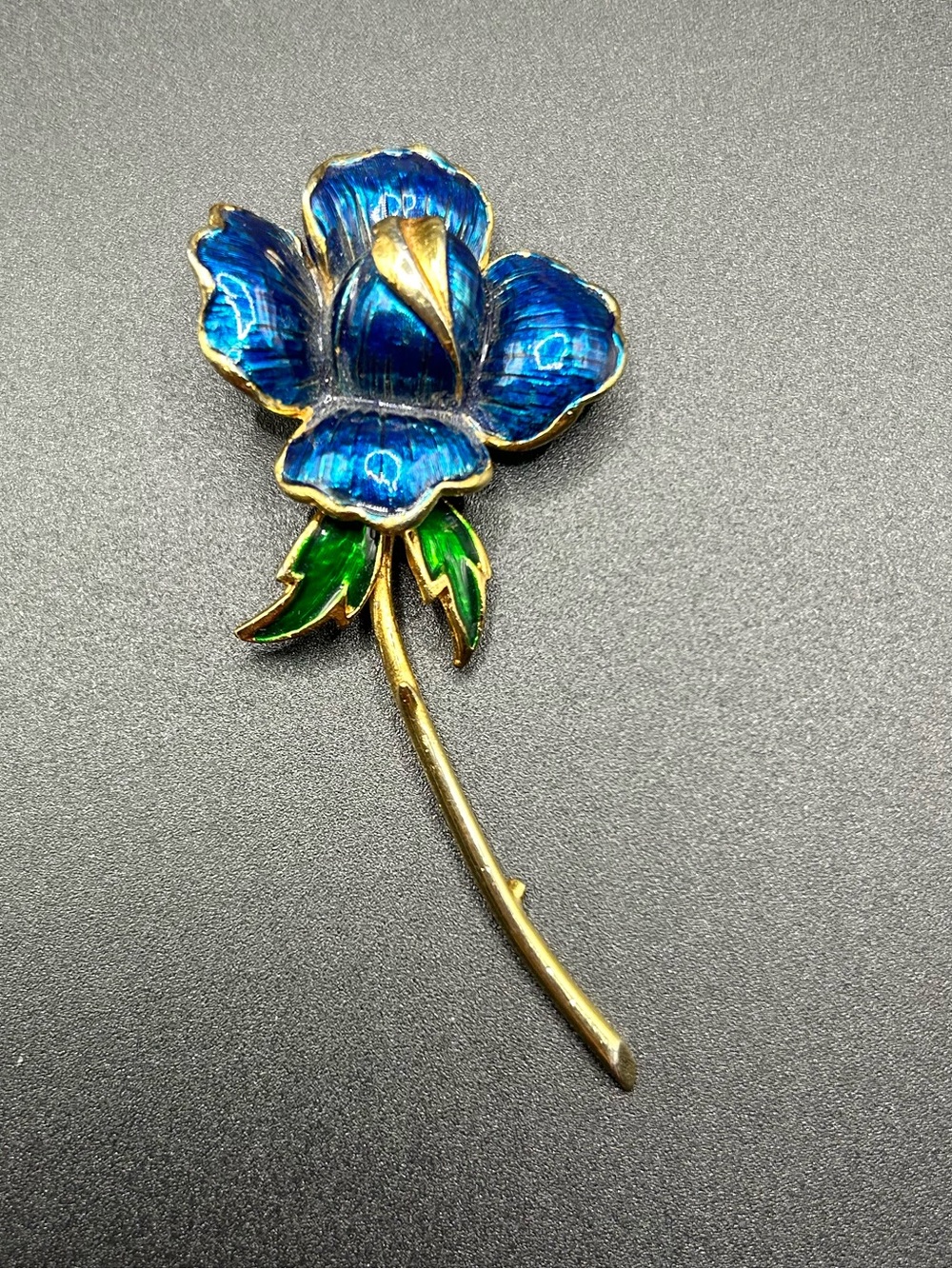 Vintage Blue Enamel Flower Stem Brooch - Women Jewelry